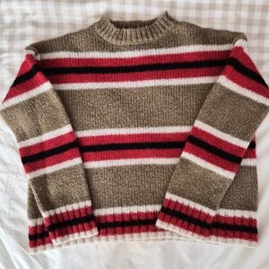 Striped Knit Sweater in Red and Tan